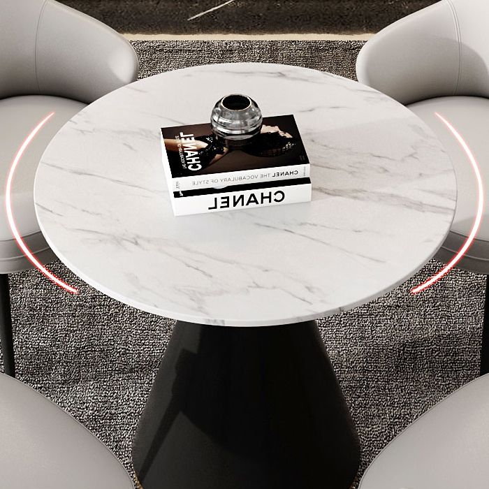 Traditional Luxury Round Dining Table Sintered Stone Table with Black Pedestal Base