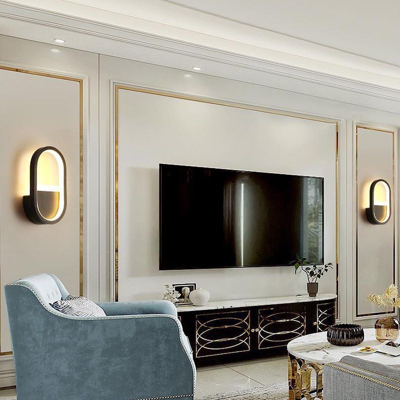 Oval Shape Wall Lamp Modern Style Metal 1 Lights Wall Light in White/Black