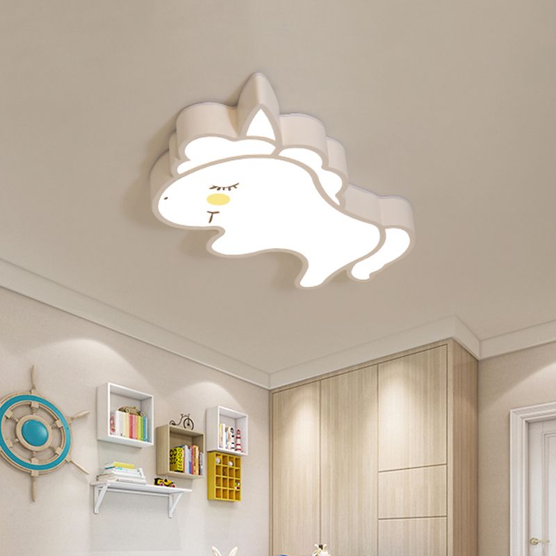 White Unicorn LED Ceiling Mount Light Cartoon Acrylic LED Flush-Mount Light Fixture for Nursery