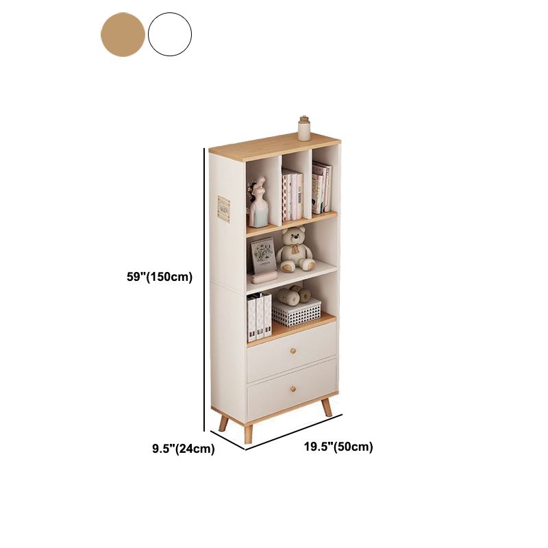 Modern Matte Finish Bookshelf Wooden Standard Bookcase with Drawer Storage