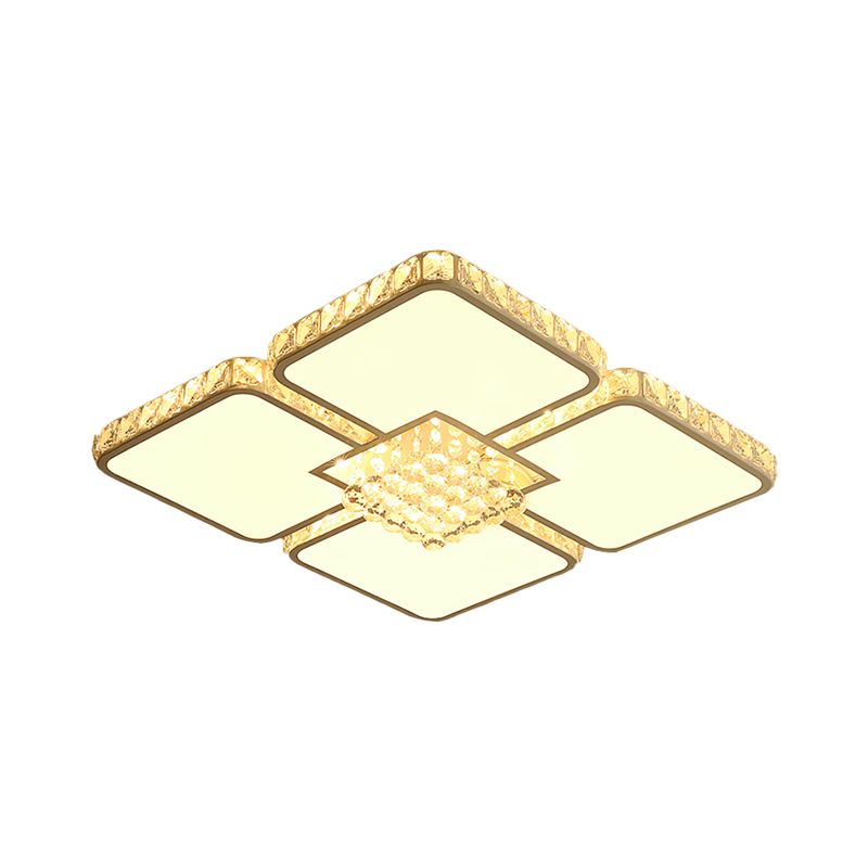 Simple LED Flush Mount Fixture Chrome Square Ceiling Lighting with Crystal Block Shade in Warm/White Light