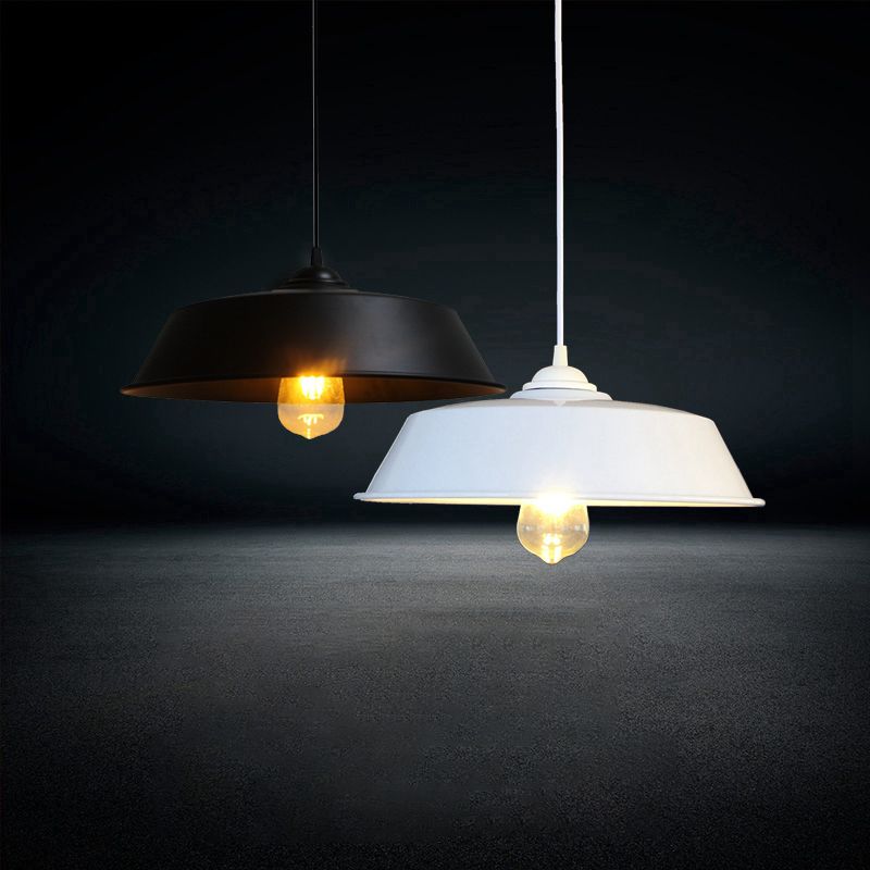 1 Light Barn Pendant Lamp Farmhouse Black/White Metal Height Adjustable Hanging Ceiling Light for Bar