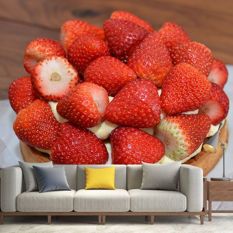 Customized Strawberry Cake Dessert Mural Wallpaper Commerce Shop Decoration