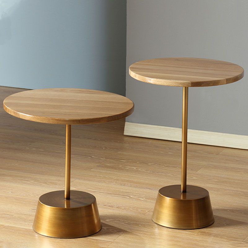 Scandinavian Round Wood Top Side Table Metal Pedestal End Table