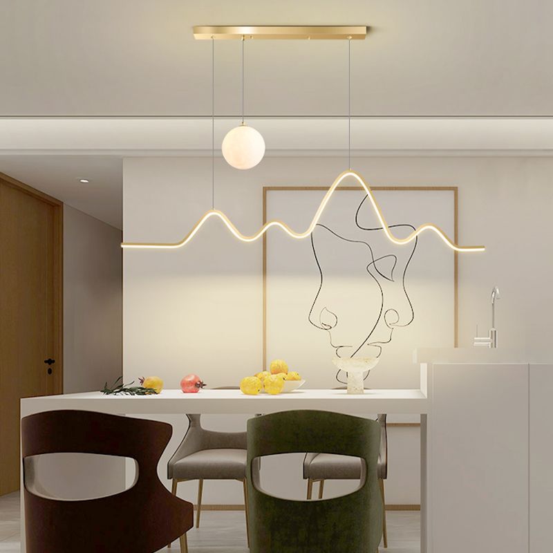 Modern Metal Pendant Light Linear Shape Island Light with Silicone Shade for Living Room