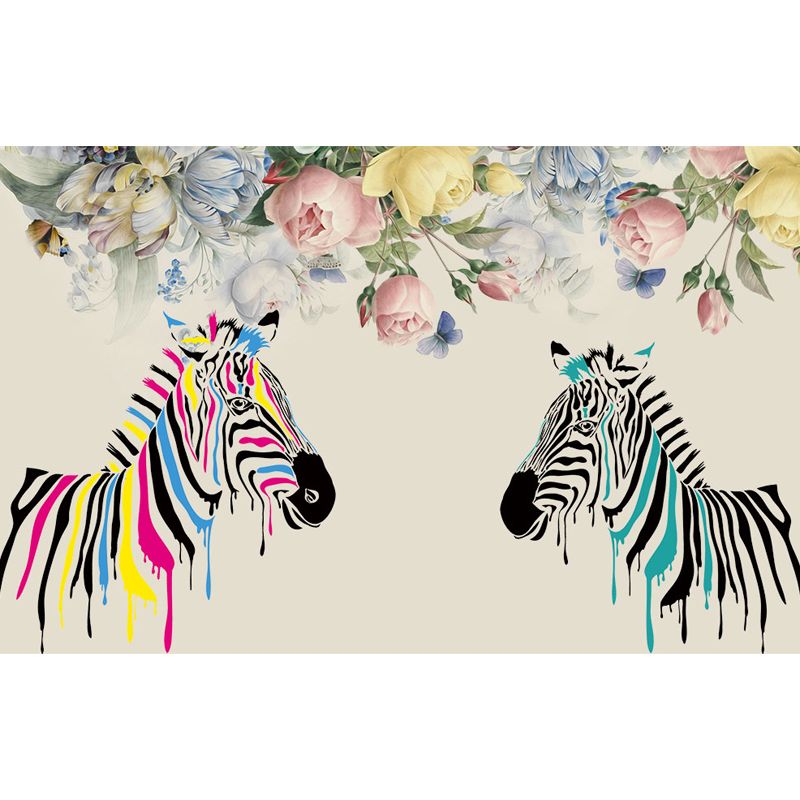 Modern Zebra Printed Mural Soft Color Living Room Wall Art, Custom Size Available