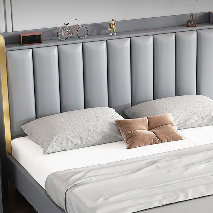 Modern Solid Wood Standard Bed Headboard Bed Frame with Golden Legs