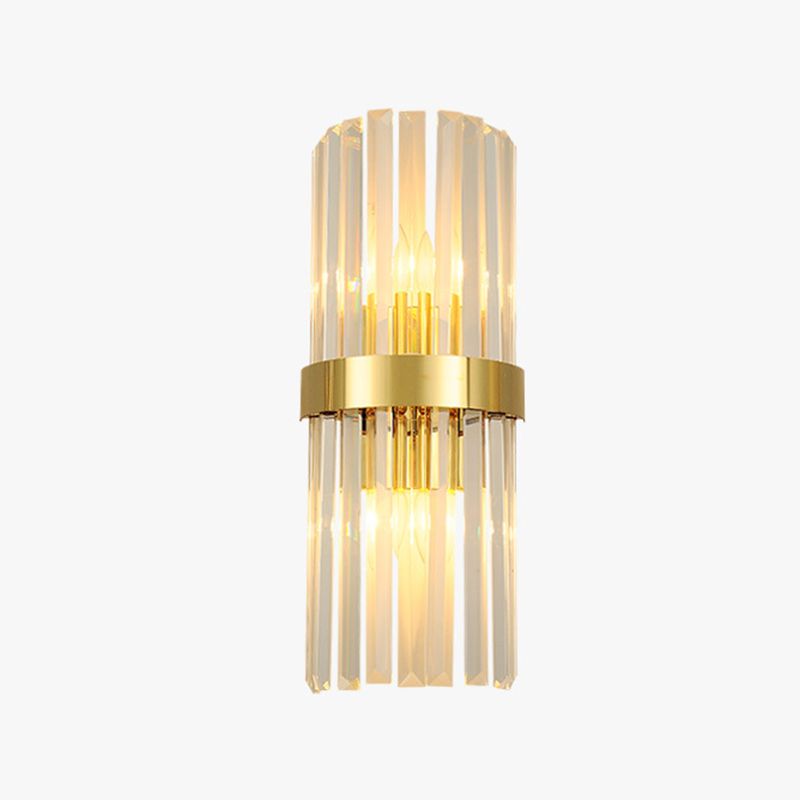 Crystal Half-Cylinder Shape Wall Sconce Modern Style 2 Lights Wall Light Fixture in Gold