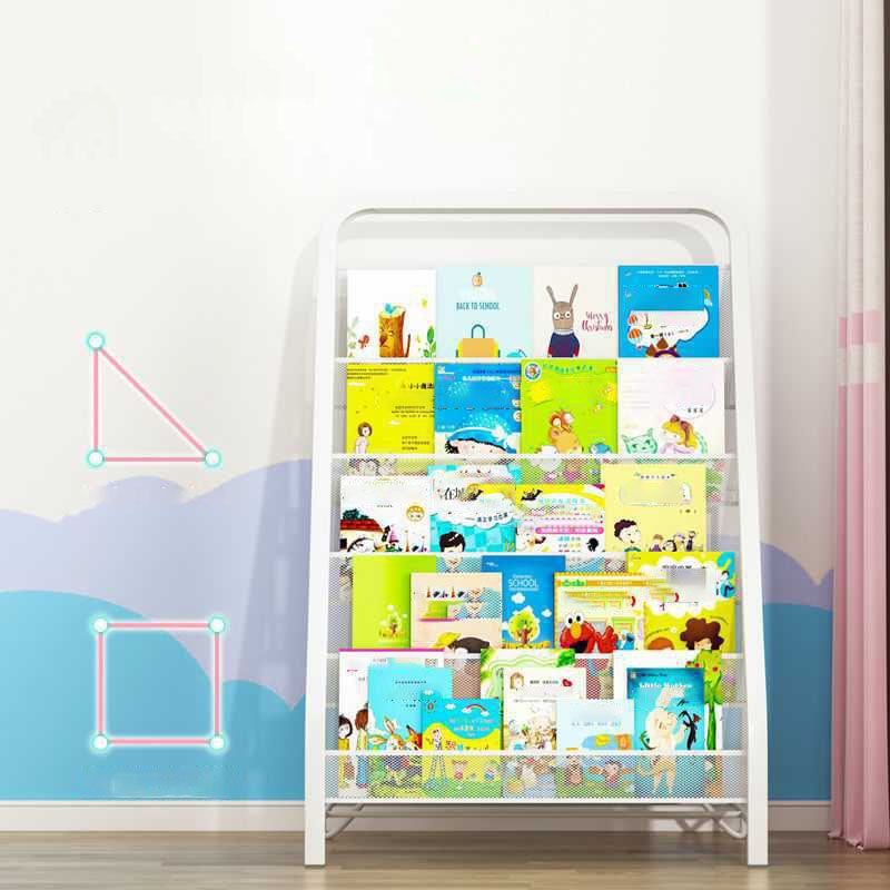 Industrial Iron Ladder Bookshelf White and Black Closed Back Bookcase for Home