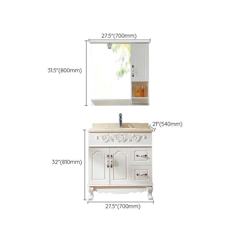 Wood Frame Bathroom Vanity White Freestanding Mirror Drawers Rectangle Vanity with 2 Doors