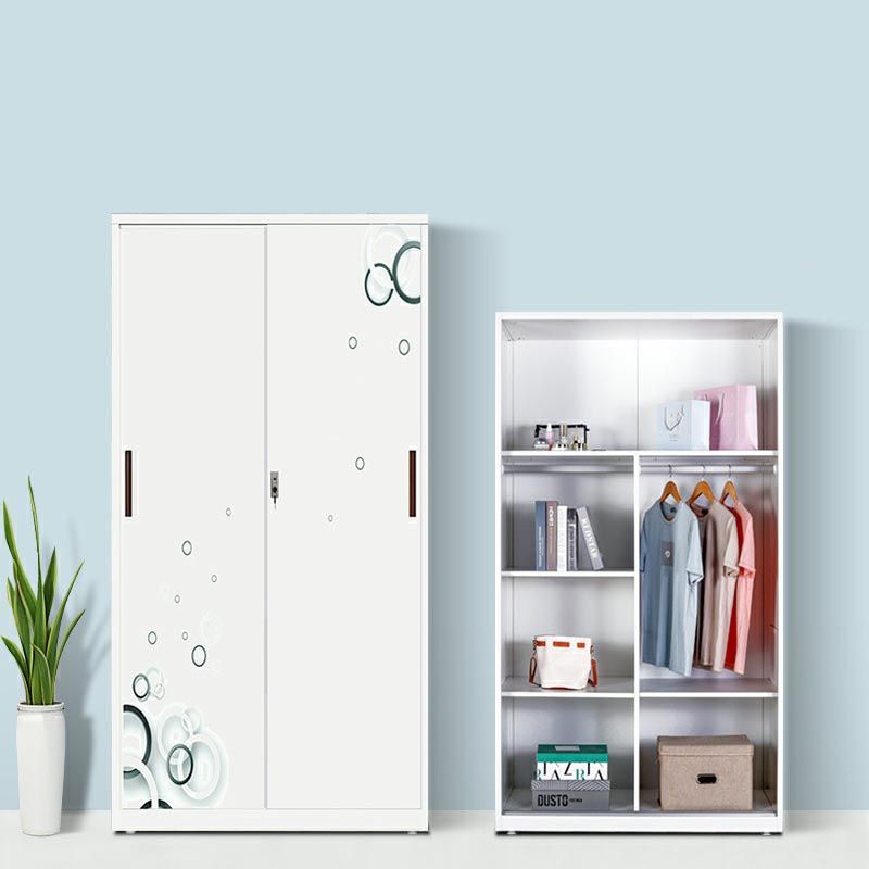 Modern Armoire Steel 2 Doors White Small Wardrobe Armoire with Lock