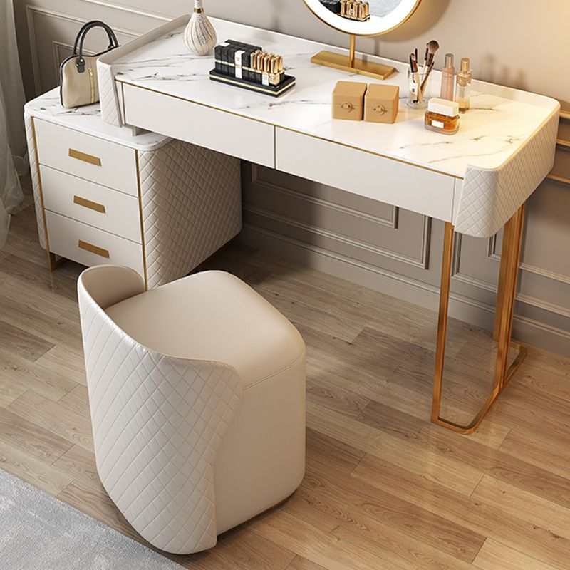 wood and Faux Leather Glam Makeup Counter Beige Make-up Vanity