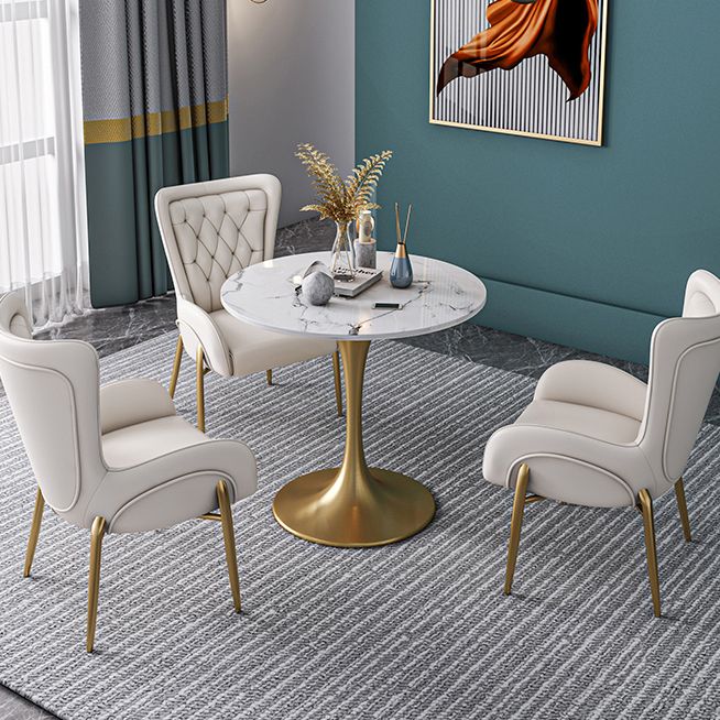 Metal Traditional Luxury Round Table Sintered Stone Table with Tulip Base