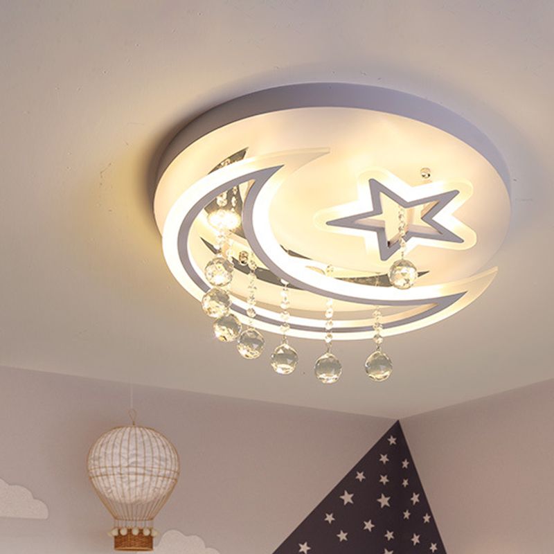 Star Moon Acrylic Flush Mount Modern White LED 16"/19.5" W Bedroom Ceiling Mounted Fixture in Warm/White Light