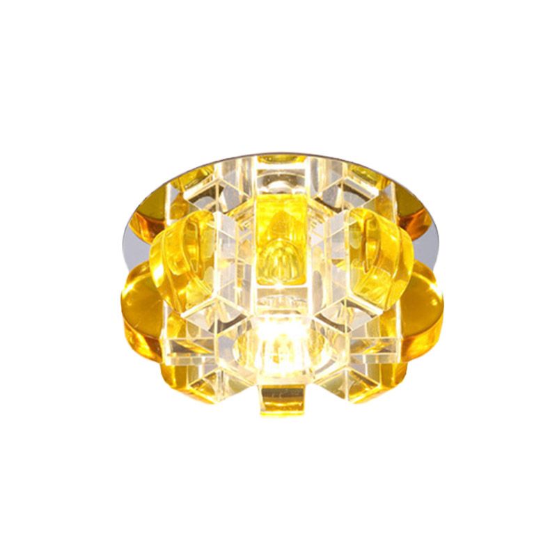 Simple Flower Flush Mount Lighting LED Yellow Crystal Ceiling Light Fixture for Corridor in Warm/White/Multi Color Light
