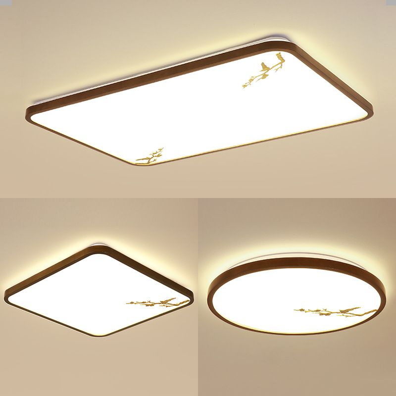Modern Geometric LED Ceiling Lamp Wood 1 Light Flush Mount for Aisle Bedroom