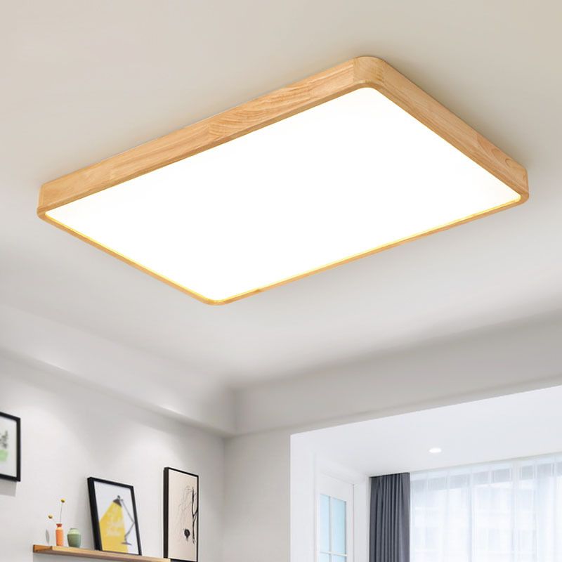 Wood Rectangular Ceiling Flush Mount Light Nordic LED Acrylic Flushmount Lighting Fixture