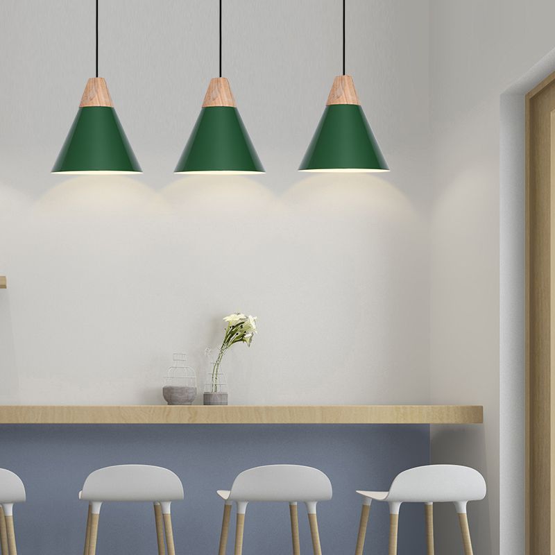 Lampada a sospensione verde a bulbina singola Metal Geometric Luce sospesa per sala da pranzo