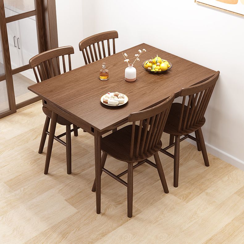 Table en bois en caoutchouc extensible dans la nature / noix Table rectangle moderne avec 4 jambes