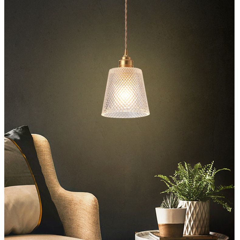 Modern Style Small Pendant Lamp Clear Glass Single-Bulb Bedside Pendulum Light in Brass