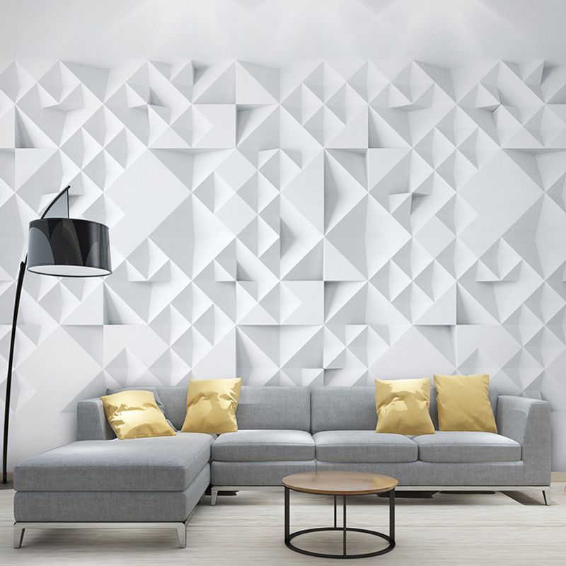 Pastel White 3D Geometries Mural Wallpaper for Coffee Shop and Living Room