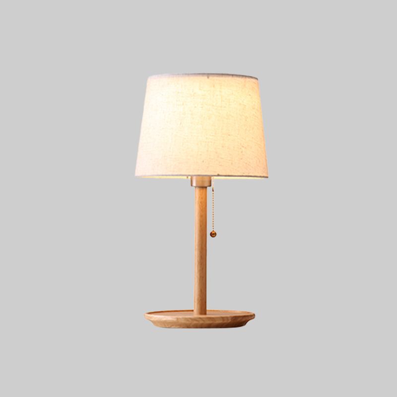1 tête de table conique légère tissu moderniste petite lampe de bureau en brun rouge / bois avec chaîne de traction