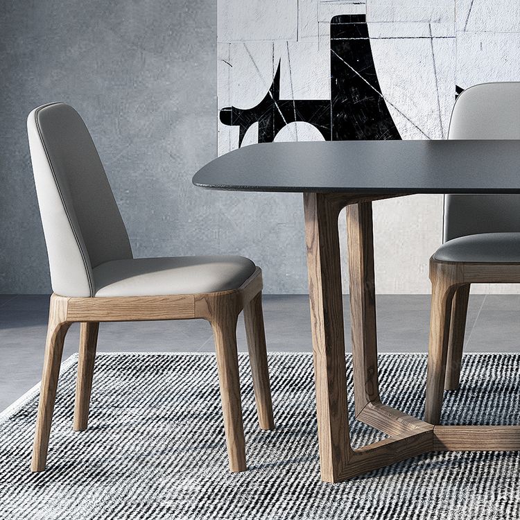 Modern Stone Rectangle Dining Table Wood Base for Dining Room
