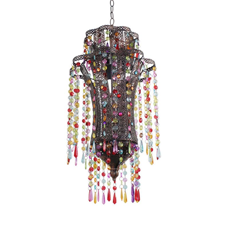 Art Deco Curvy Suspension Pendant 1 Light Metal Hanging Lamp in Bronze for Living Room