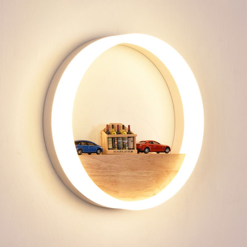 Iluminación en forma de acrílico O iluminación minimalista Luz de pared LED con estante de madera