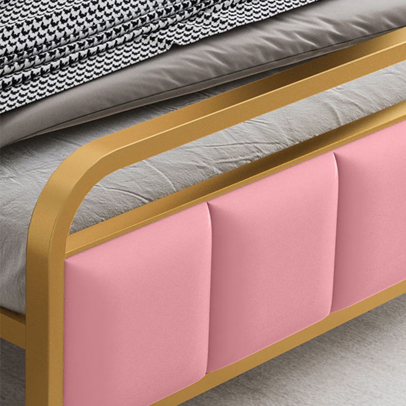 Glam Metal Bed Leather Upholstered Bed With Headboard and Footboard
