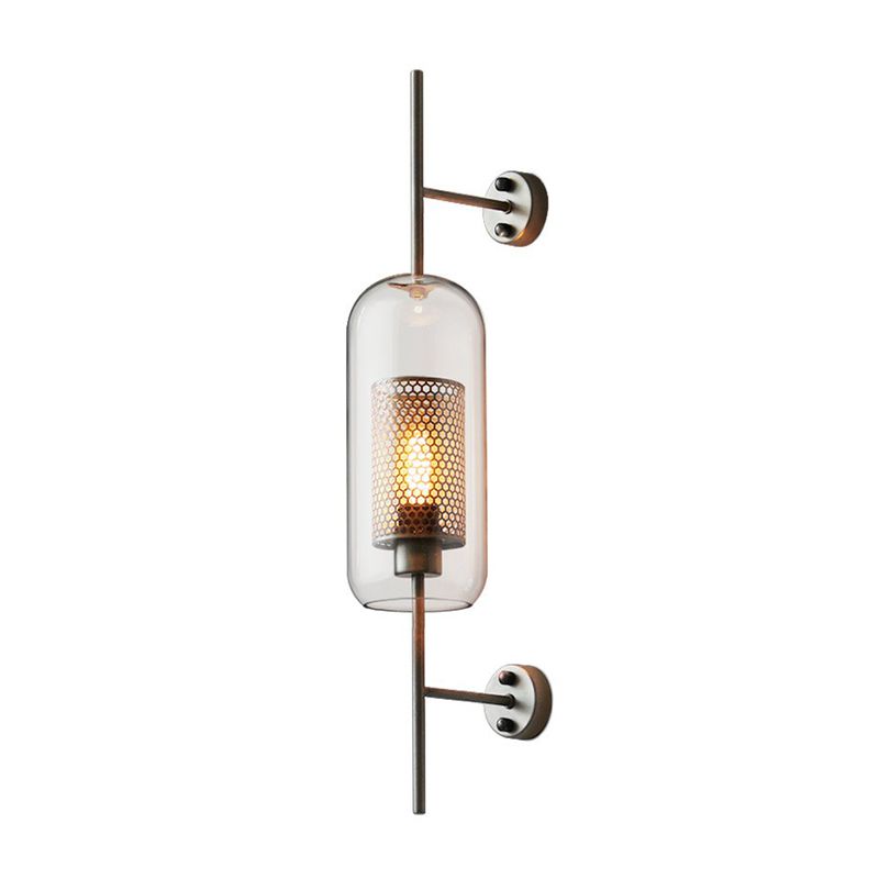 Iron Mesh Wall Mount Lamp Postmodern 1 Head Sconce Light with Capsule Clear Glass Shade