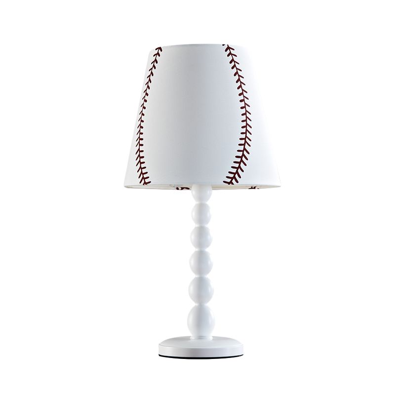 Barrel Night Table Lamp with Baseball Design Modern Fabric 1 Head White Reading Book Light for Bedroom