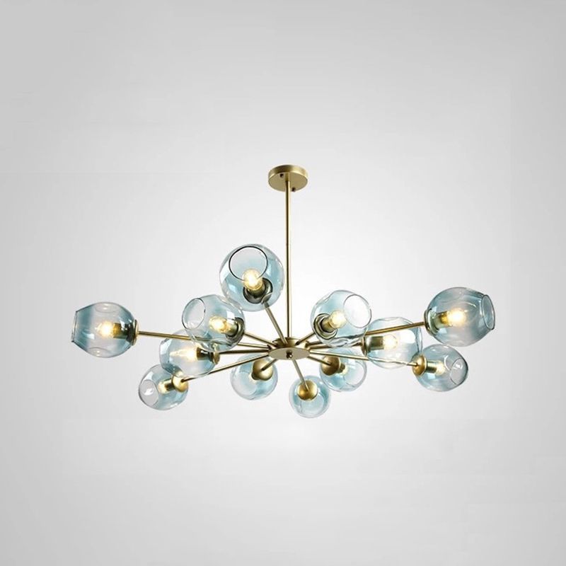 Cup Shade Deckenkronleuchter Nordic Gradient Grübchen Glasfederanhänger für Wohnzimmer