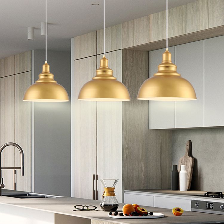 Lámpara colgante de restaurantes industriales de lámpara de suspensión de 1 luces con sombra de metal geométrica en oro