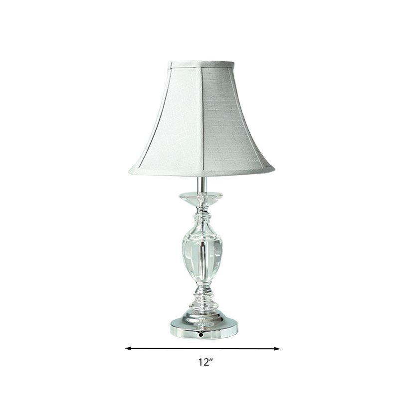 Light Blue Single Bulb Nightstand Light Rural Fabric Paneled Bell Table Lamp with Crystal Base