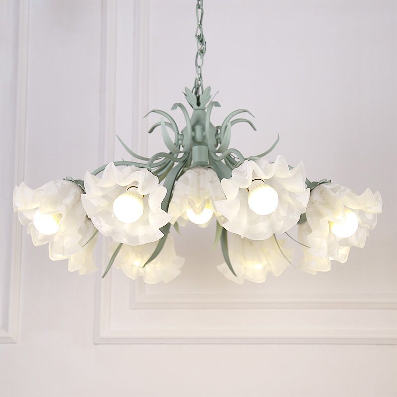Estilo moderno de 9 luces Luces colgantes de lámparas Flower Glass Pendse Lighting