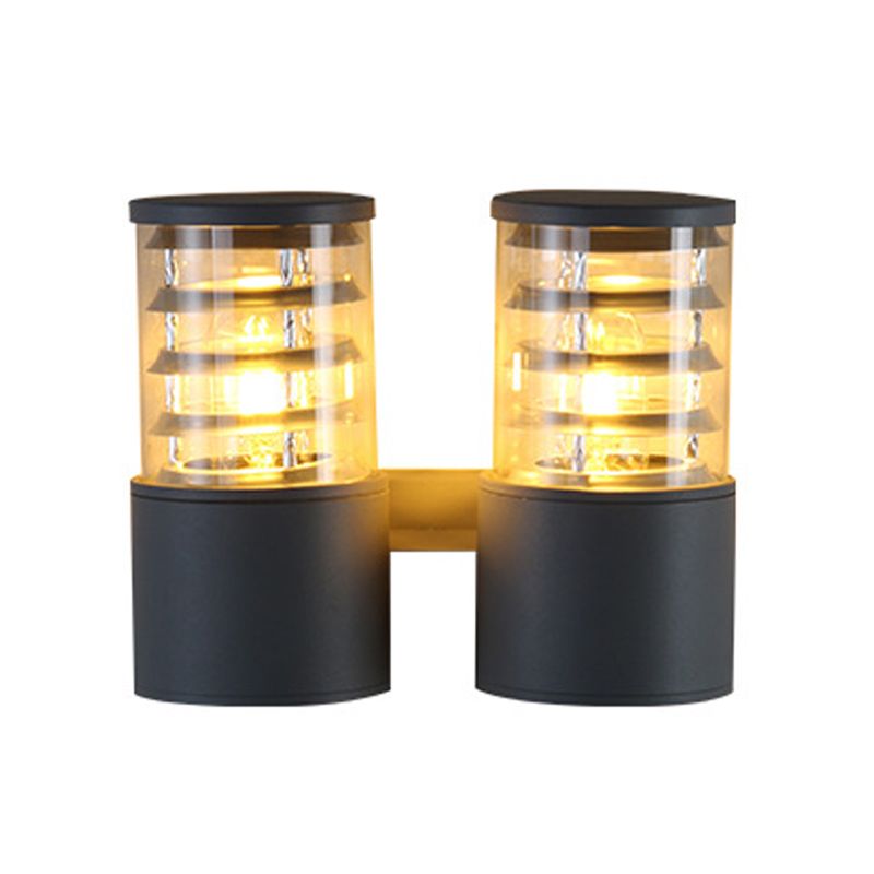 Cilindro Clear Glass Wall Light Sconce Country 2 luces Lámpara de pared al aire libre en gris con múltiples círculo interno