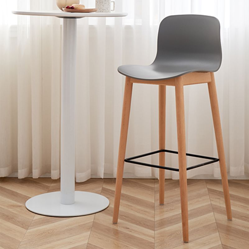 Nordic Backrest Armless Counter Stool Wooden Cafe Bar Stool with Plastic Cushion