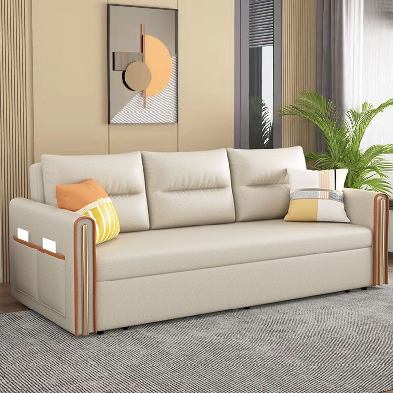 Beige 31.49" Wide Sofa Bed Glam Faux leather Sleeper Sofa with Pillow Included