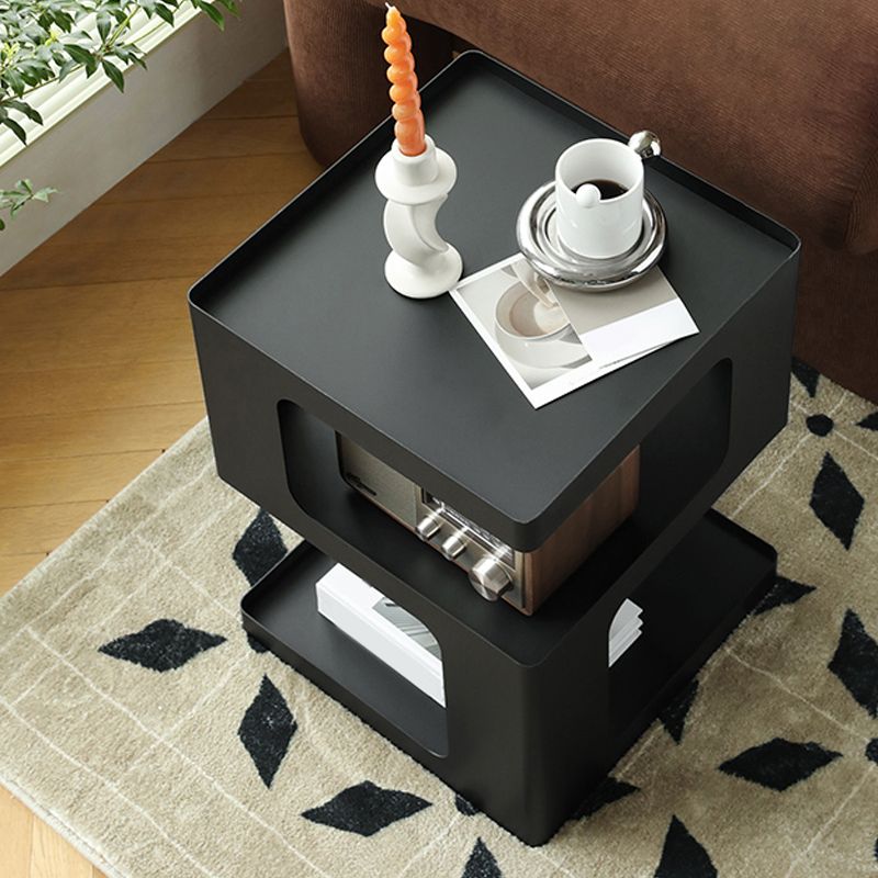 Abstract End Table Sqaure Top Accent Side Table With Shelves