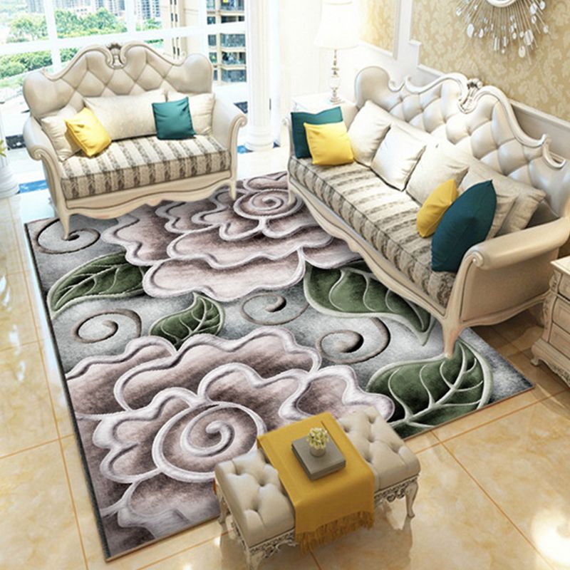 Casual Digital Print Floral Rug Multi-Color Modern Rug Polyester Stain Resistant Anti-Slip Backing Washable Carpet for Great Room