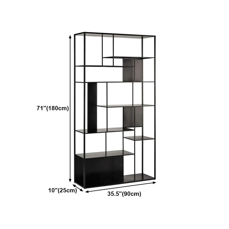 Modern Open Bookcase with Metal Rectangular Shelves for Office
