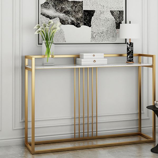 Glam Accent Table Marble Top Golden Sofa Console Table for Hall