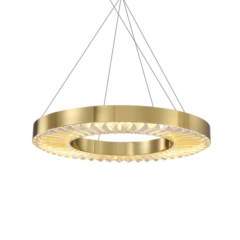 Hoop Crystal Inserted Hanging Lamp Minimalism Dining Room LED Ceiling Chandelier in Gold