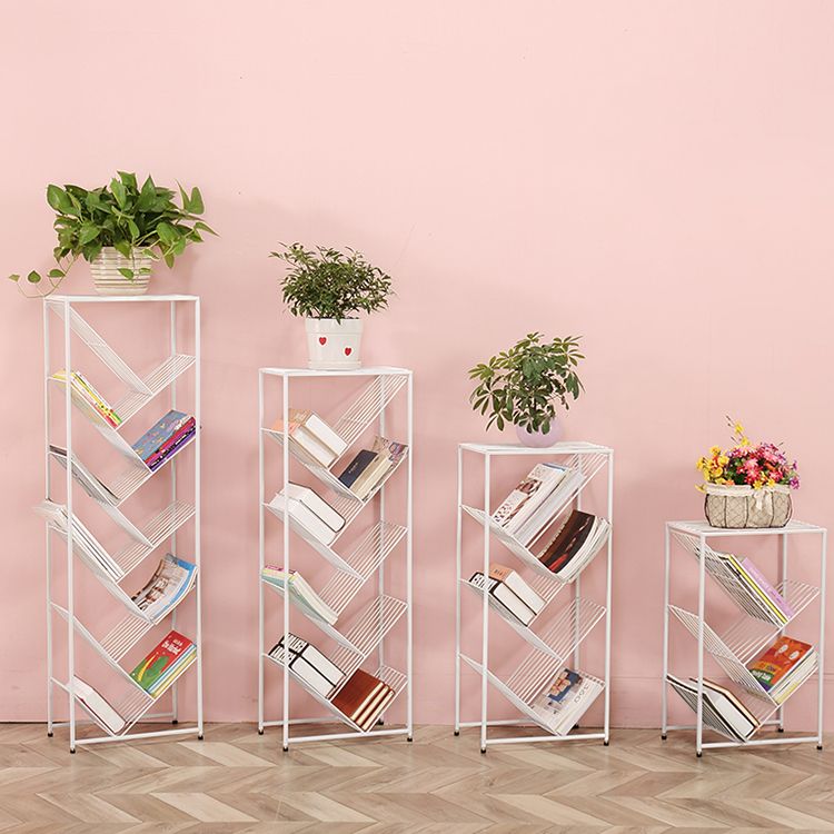 Contemporary Metal Bookcase White Open Bookshelf for Living Room