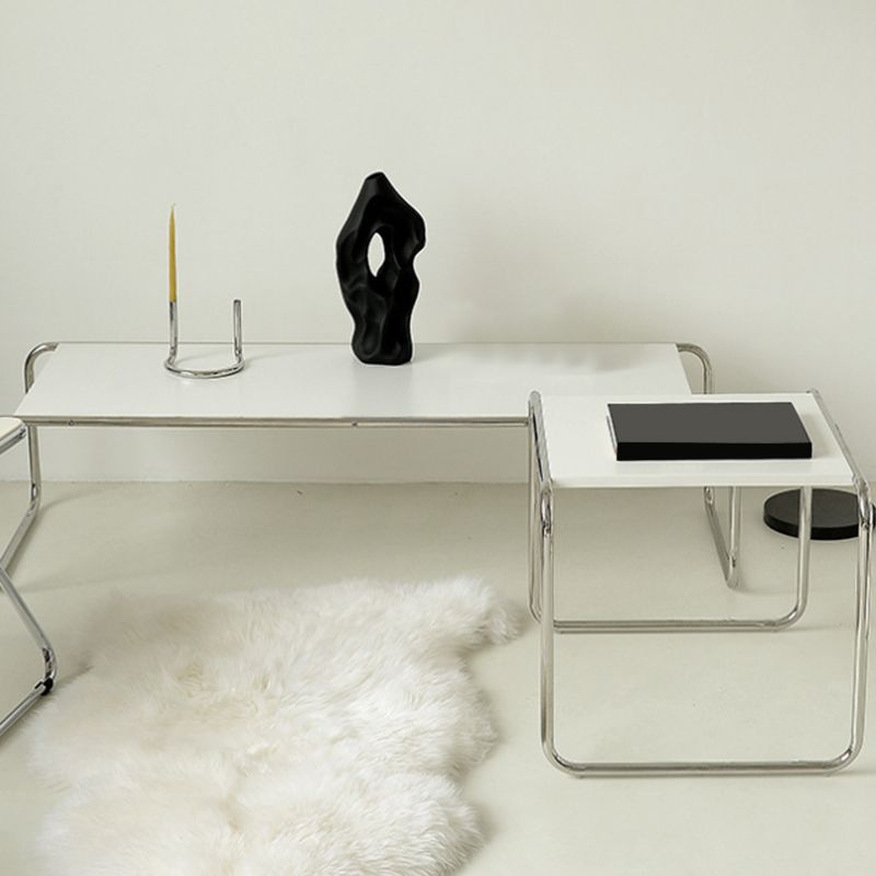 Contemporary Rectangle Solid Wood Coffee Table with Steel Sled Base