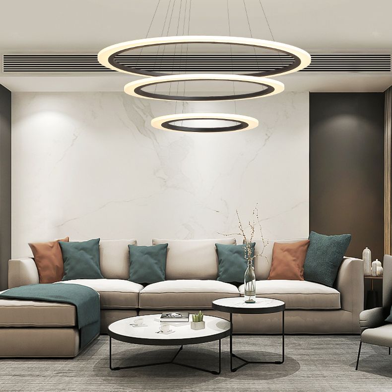 Large Modern Chandelier Multiple Rings Hanging Light Fixtures Metal Chandelier