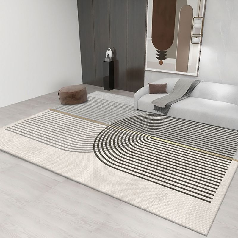 Light Gray Stripe Carpet Polyester Modern Carpet Non-Slip Backing Carpet for Living Room