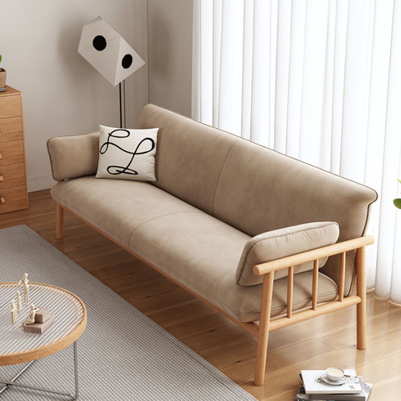 Slipcovered Single Cushion Sofa Tropical Solid Wood Seat with Pillows