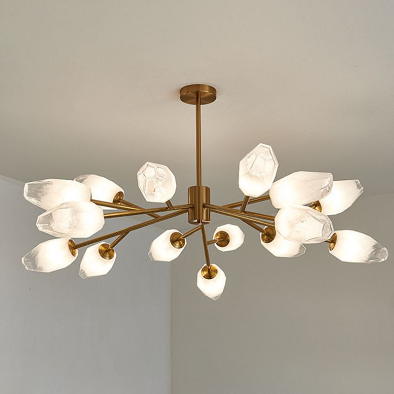 Frosted Glass Gem Pendant Lighting Postmodern Gold Finish Chandelier for Living Room